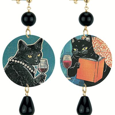 Bijoux pour les amoureux des animaux. Les boucles d'oreilles classiques pour femmes Cats. Fabriqué en Italie