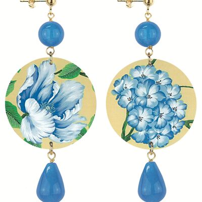 Celebrate spring with flower-inspired jewelry. The Classic Circle Women's Earrings Celestial Flowers Light Background. Made in Italy