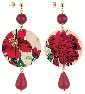 Célébrez le printemps avec des bijoux inspirés des fleurs. Boucles d'Oreilles Femme Cercle Classique Fleurs Rouges Fond Clair. Fabriqué en Italie
