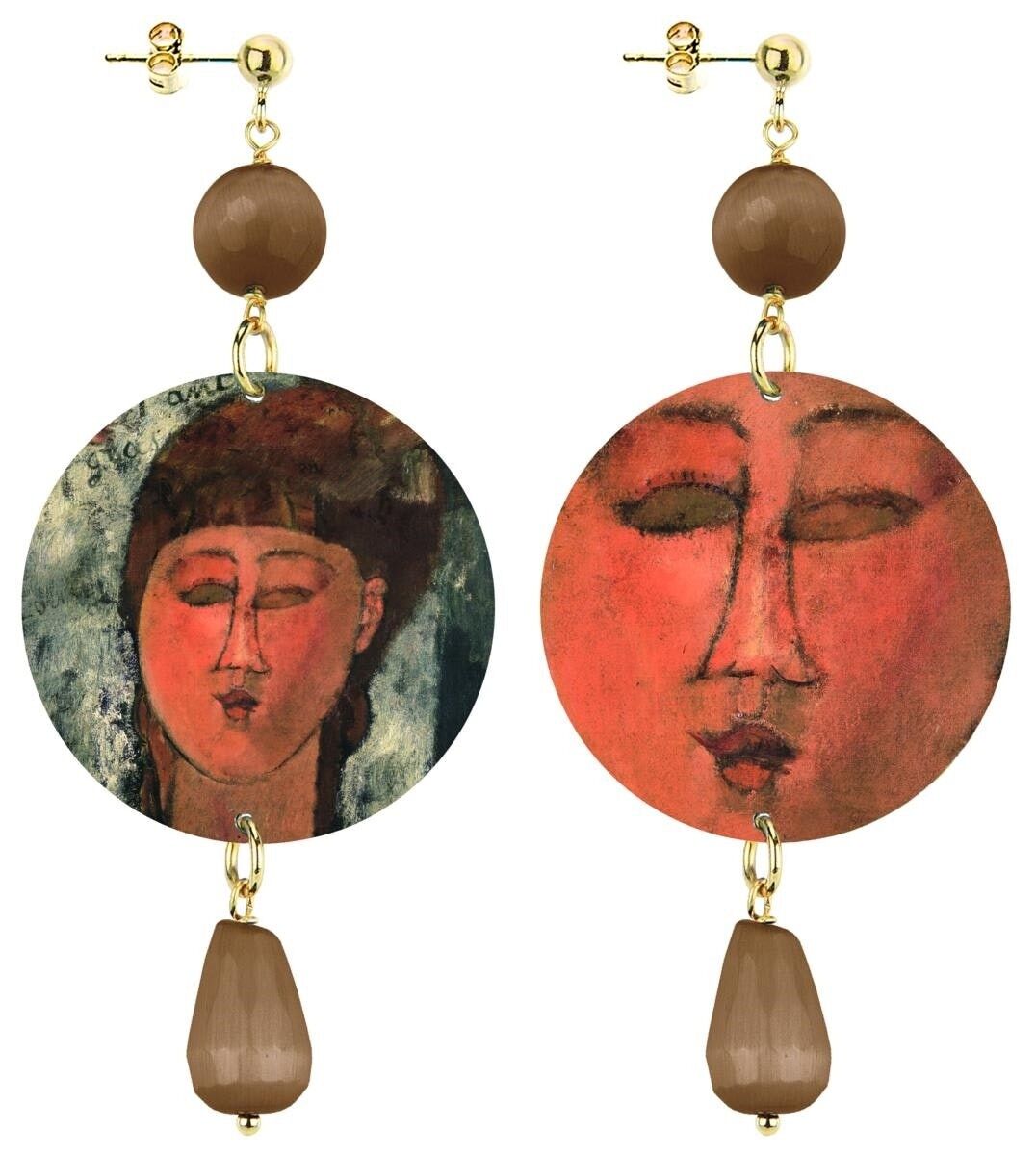 Wählen Sie Ihr Kunstwerk und tragen Sie es immer bei sich. The Circle Klassische Damenohrringe Enfant Gras von A. Modigliani aus Messing und braunen Natursteinen Made in Italy