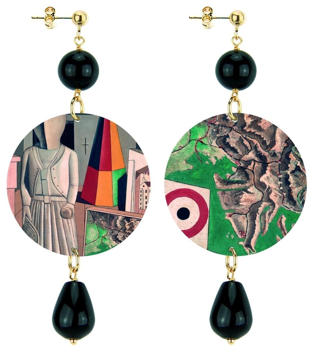 Choose your work of art and always carry it with you. The Classic Circle Women's Earrings Metaphysical Muse By C. Carrà in Brass and Black Natural Stones Made in Italy