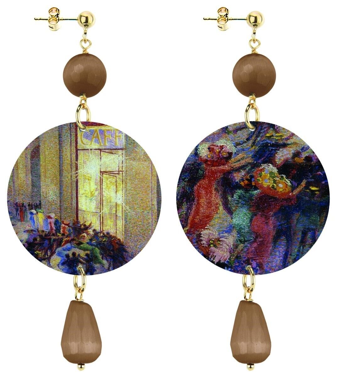 Wählen Sie Ihr Kunstwerk und tragen Sie es immer bei sich. Die Classic Circle Damenohrringe Rissa In Galleria Di U. Boccioni aus Messing und braunen Natursteinen Made in Italy