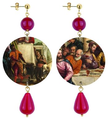 Choisissez votre œuvre d'art et emportez-la toujours avec vous. Boucles d'oreilles pour femmes The Circle Classic Dinner at Simone's House par P. Véronèse en laiton et pierres de rubis naturelles fabriquées en Italie