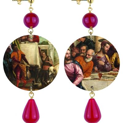 Choose your work of art and always carry it with you.  Women's Earrings The Circle Classic Dinner at Simone's House by P. Veronese in Brass and Natural Ruby Stones Made in Italy