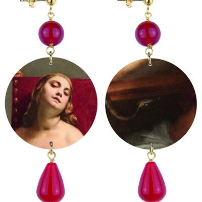 Choose your work of art and always carry it with you.  Women's Earrings The Circle Classic Death Of Cleopatra By G. Cagnacci in Brass and Natural Ruby Stones Made in Italy