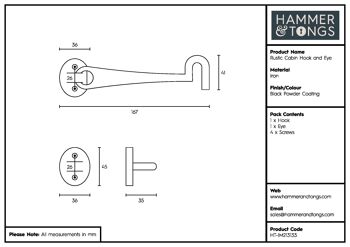 Crochet et oeil de cabine rustique noir de 175 mm - Par Hammer & Tongs 6