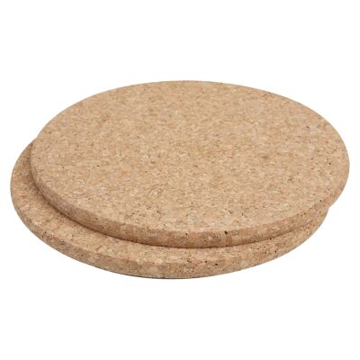 19.5cm FSC Round Cork Pot Stands - Brown - Pack of 2 - By T&G