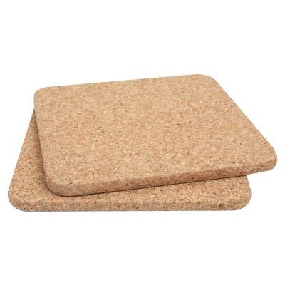 19.5cm FSC Square Cork Pot Stands - Brown - Pack of 2 - By T&G
