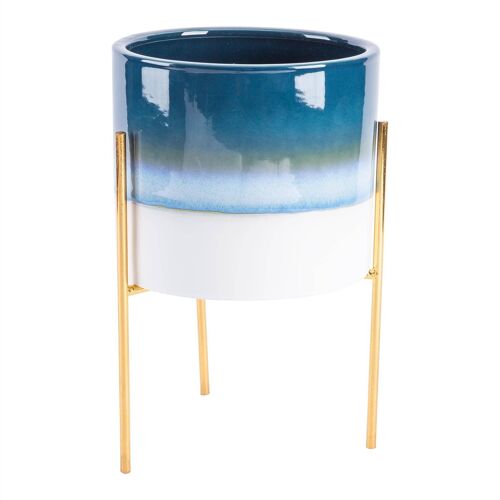 19cm Reactive Glaze Plant Pot Gold Stand Nicola Spring