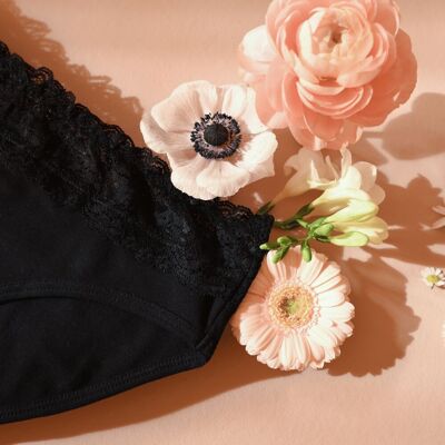 Black lace organic cotton menstrual panties