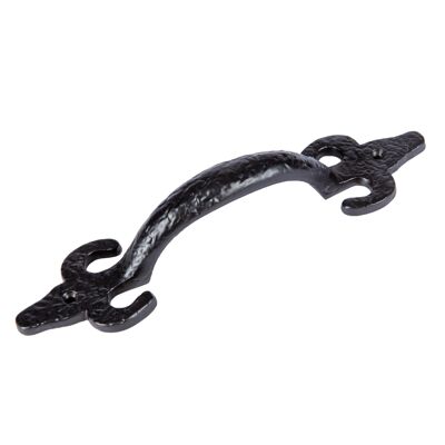 Maniglia per porta Fleur De Lis nera anticata da 205 mm - Di Hammer & Tongs