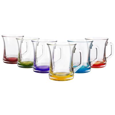 225ml Coloured Base Glass Coffee Mugs - Pack of 6 - By LAV