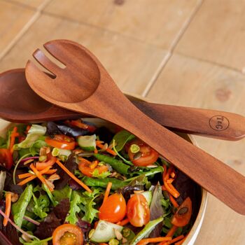 Couverts à salade en bois Toscane 28 cm - Marron - Par T&G 2