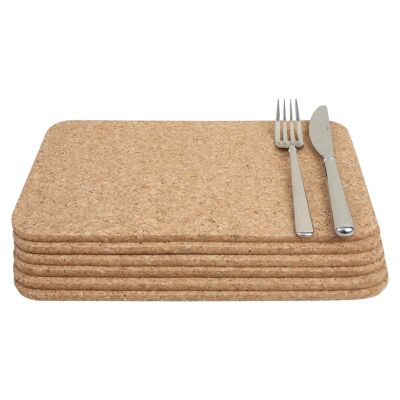 28cm x 20.5cm FSC Rectangle Cork Placemats - Brown - Pack of 6 - By T&G