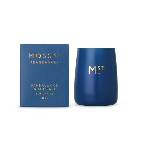 320ml Sandalwood & Sea Salt Soy Wax Scented Candle - By Moss St. Fragrances