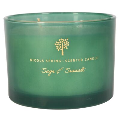 350g Double Wick Sage & Seasalt Soy Wax Scented Candle - by Nicola Spring