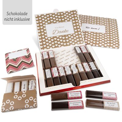 Von Herzen Danke für Deine Liebe | Aufkleber Set, Premium Banderole & 2 Mini Schachteln für Merci Schokolade