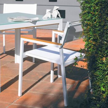 Table à manger de jardin carrée en métal avec dessus en verre 4 places 80x80cm 3