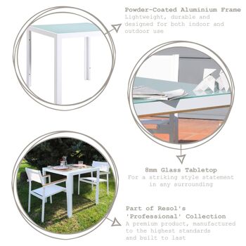 Table à manger de jardin carrée en métal avec dessus en verre 4 places 80x80cm 4