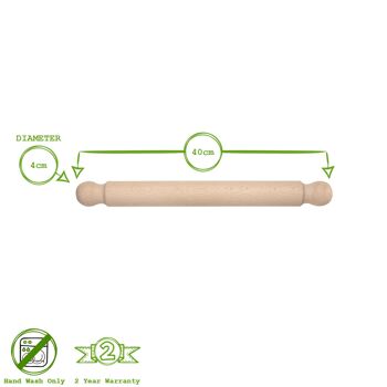 Rouleau à pâtisserie en bois de hêtre FSC de 40 cm avec extrémités arrondies FSC - Marron - Par T&G 5