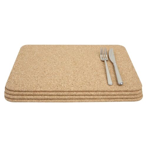 40cm x 30cm FSC Rectangle Cork Placemats - Brown - Pack of 4 - By T&G