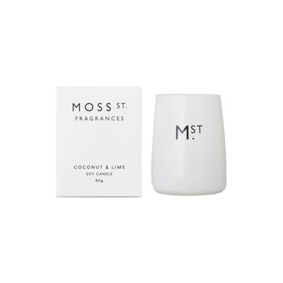 Bougie parfumée à la cire de soja à la noix de coco et au citron vert 80 g - Par Moss St. Fragrances