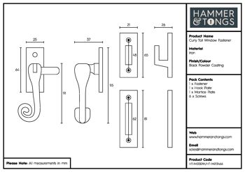 Attache de fenêtre bouclée noire de 85 mm pour droite - Par Hammer & Tongs 7