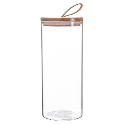 Tarro de almacenamiento de vidrio Argon Tableware con tapa de madera - Lazo de cuero - 1.5 litros