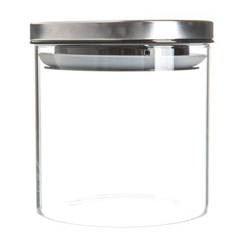Argon Tableware Pot de Rangement en Verre avec Couvercle en Métal - 550 ml - Argent 1