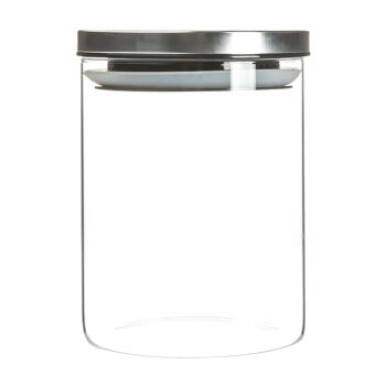 Argon Tableware Pot de Rangement en Verre avec Couvercle en Métal - 750 ml - Argent 1