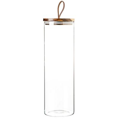 Argon Tableware Pot de Rangement en Verre avec Couvercle en Bois - Boucle en Cuir - 2 litres