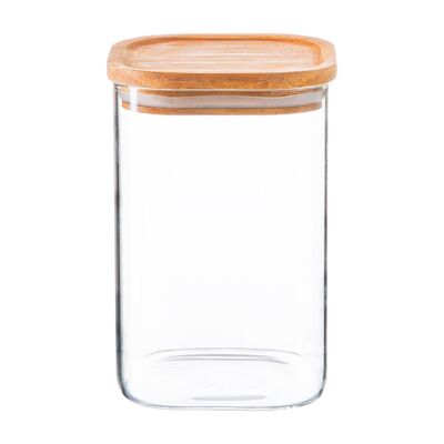 Pot de rangement carré en verre Argon Tableware avec couvercle en bois - 1.1 litre
