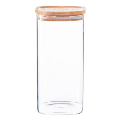 Tarro de almacenamiento de vidrio cuadrado con tapa de madera Argon Tableware - 1.5 litros