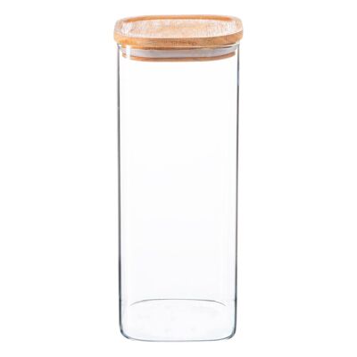 Argon Tableware Square Glass Storage Jar with Wooden Lid - 1.9 Litre