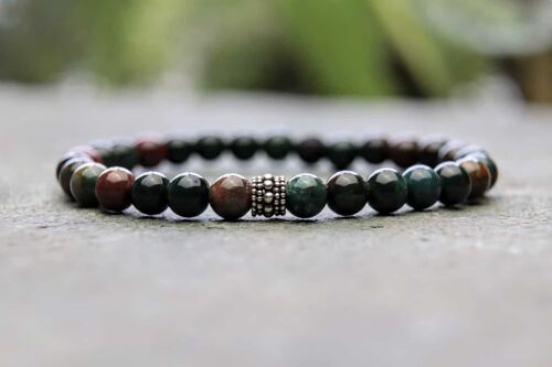 Bloodstone and Sterling Silver Beaded Bracelet 6mm