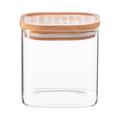 Argon Tableware Square Glass Storage Jar with Wooden Lid - 680ml