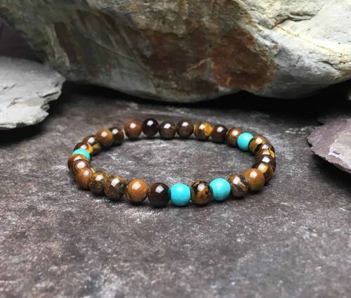 Tigers Eye and Turquoise 6mm Bead Bracelet