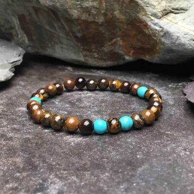 Tigers Eye and Turquoise 6mm Bead Bracelet