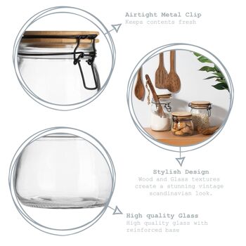 Argon Tableware Pot de Conservation Hermétique avec Couvercle en Bois - Joint Noir - 1 Litre 2