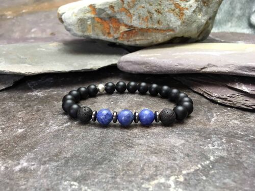 Onyx, Sodalite and Lava Stone Bracelet