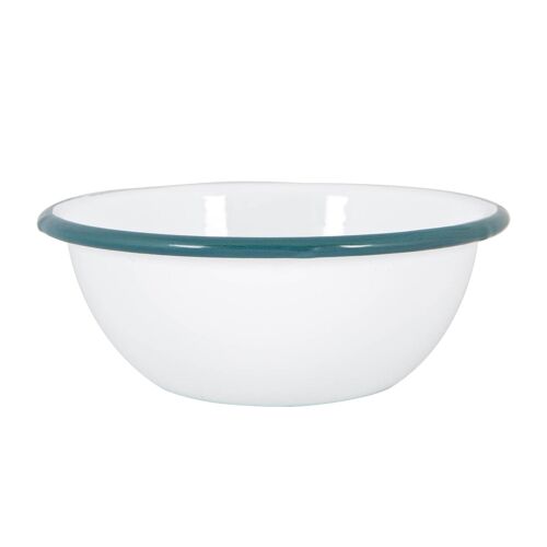 Argon Tableware White Enamel Bowl - 16cm - Green