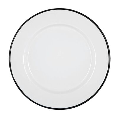 Argon Tableware Plato llano de esmalte blanco - 25,5 cm - Negro