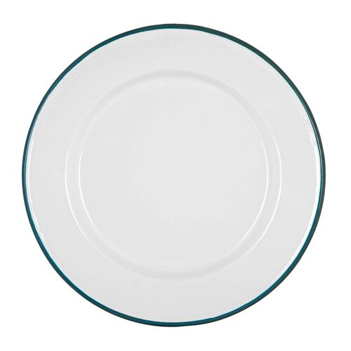 Argon Tableware White Enamel Dinner Plate - 25.5cm - Green