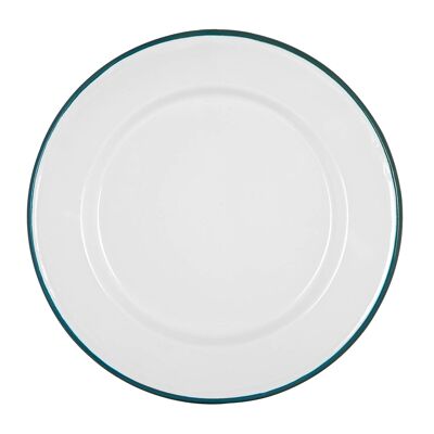 Argon Tableware White Enamel Dinner Plate - 25.5cm - Green