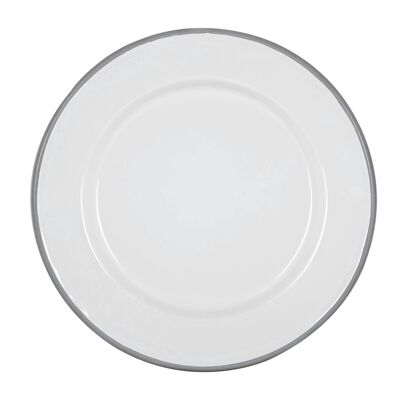 Argon Tableware Speiseteller aus weißer Emaille – 25,5 cm – grau