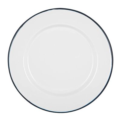 Argon Tableware Speiseteller aus weißer Emaille – 25,5 cm – Marineblau