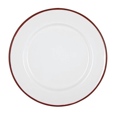 Argon Tableware Speiseteller aus weißer Emaille – 25,5 cm – Rot