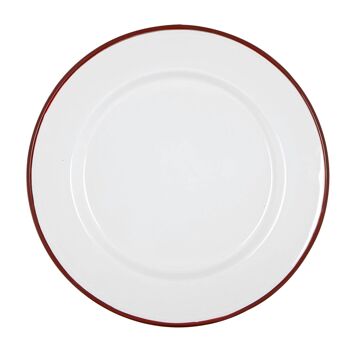 Assiette Plate en Émail Blanc Argon Tableware - 25,5 cm - Rouge 1