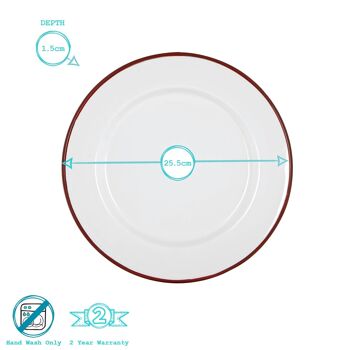 Assiette Plate en Émail Blanc Argon Tableware - 25,5 cm - Rouge 6