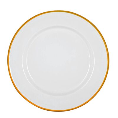 Argon Tableware White Enamel Dinner Plate - 25.5cm - Yellow